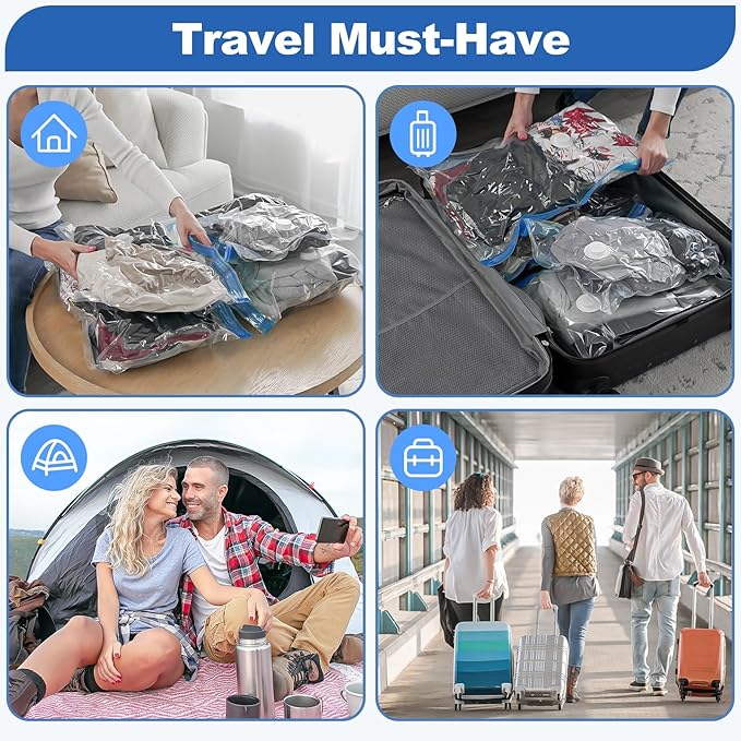 VMstr 9 Pack Travel Vacuum Storage Bags with USB Pump, Vacuum Packing Seal Bags for Luggage, Carry-on Size Space Saver for Clothes and Clothing Travel-NeatNest