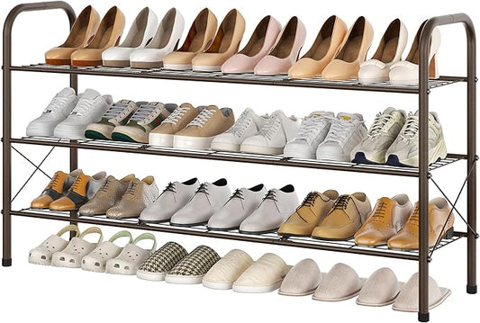Hoctieon 3 Tier Mesh Style Shoe Rack, Entryway Shoe Shelf, Shoe Storage Organizer, Shoe Rack for Closet, Space Save for Bathroom, Garage, Hallway, Bedroom, Living Room, Brown-NeatNest
