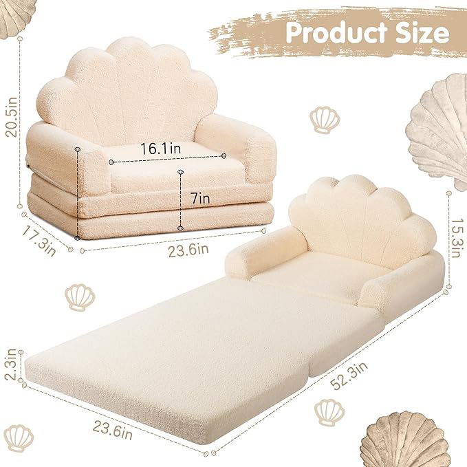 2-in-1 Kids Couch, Toddler Couch Fold Out, Comfy Toddler Chair, Convertible Kids Sofa to Lounger with Pocket and Removable Cover-NeatNest