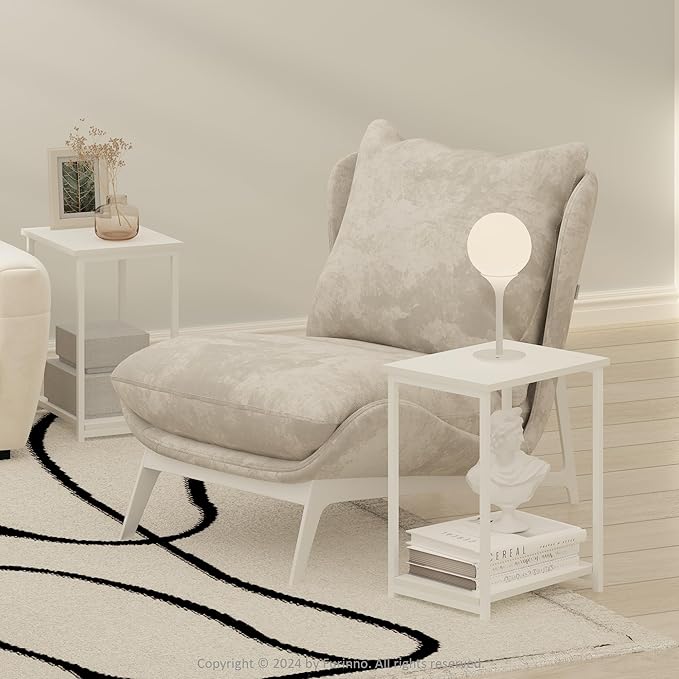 Furinno Simplistic Industrial Metal Frame End Table, 1-Pack, White/White-NeatNest