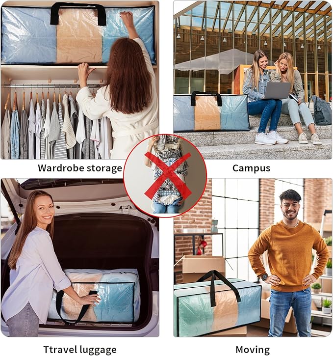 4 Pack Heavy Duty CLear Moving Bags, Large CLear Storage Bags for College Dorm Room Essentials, Alternative to Moving Boxes, Compatible with IKEA Frakta Cart