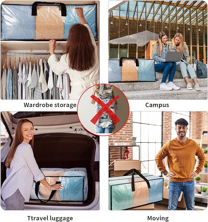 12 Pack Heavy Duty CLear Moving Bags, Large CLear Storage Bags for College Dorm Room Essentials, Alternative to Moving Boxes, Compatible with IKEA Frakta Cart