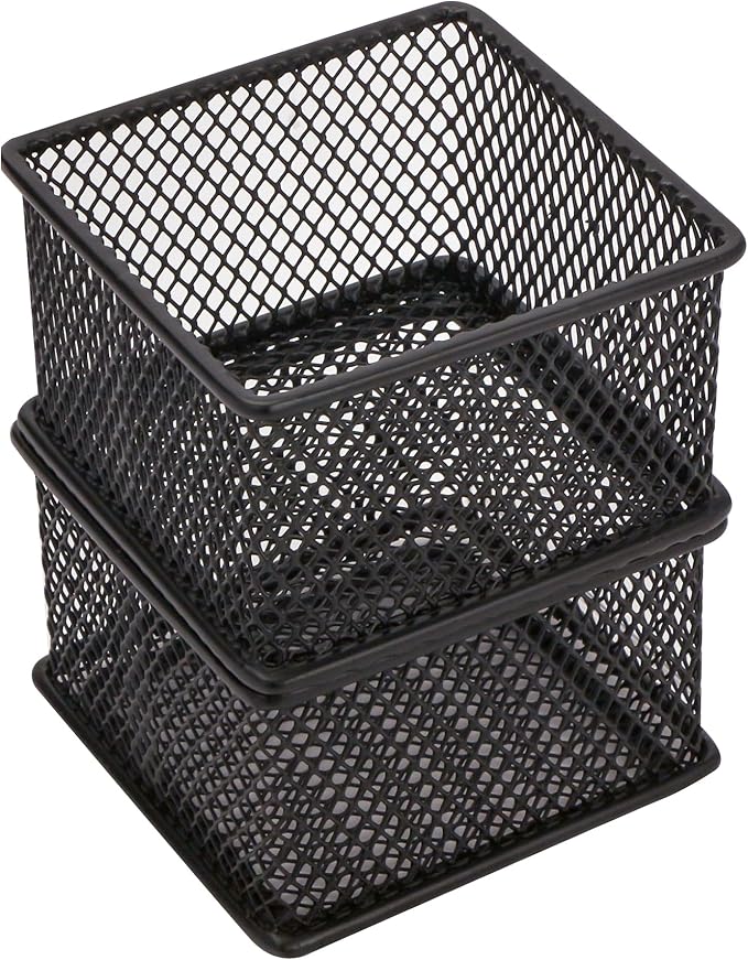 Annova Mesh Stackable Drawer Cabinet and Shelf Organizer Bins Storage Basket School Office Supply Holder Tray- Set of 2 (Black, 3x3x2 Inch)-NeatNest
