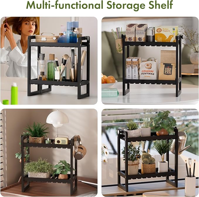 AmazerBath Bamboo Over The Toilet Storage Shelf - 2-Tier Bathroom Organizers and Storage Shelves, 2 in 1 Dual Stable Above Over Toilet Bathrooms Shelf Home Storages Rack for Small Bathroom, Black-NeatNest