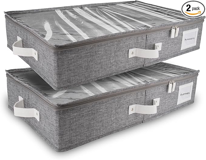 HOMELUX THEORY 2pc Under Bed Storage Containers, Bedroom Under the Bed Drawer Storage Organizer with Bins and Lids, Medium Underbed Clothes Storage Box Ideal for Blanket, Fabric, & Shoes (LightGray)-NeatNest