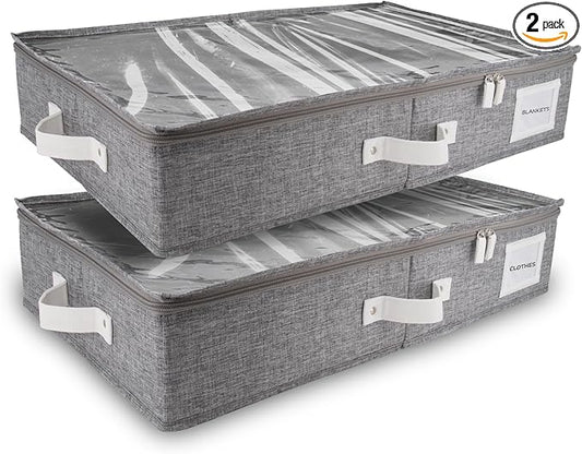 HOMELUX THEORY 2pc Under Bed Storage Containers, Bedroom Under the Bed Drawer Storage Organizer with Bins and Lids, Medium Underbed Clothes Storage Box Ideal for Blanket, Fabric, & Shoes (LightGray)-NeatNest