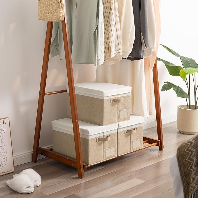 GRANNY SAYS Storage Bins with Lids, Linen Storage Bins, Storage Bins for Shelves, Decorative Storage Boxes, Clothes Storage and Organization for Organizing, 3-Pack, Jumbo, Khaki&Ivory-NeatNest