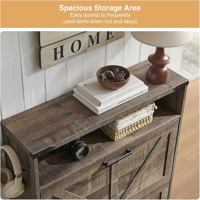 Shoe Storage Cabinet,Farmhouse Shoes Organizer with 2 Flip Drawers & Barn Door Design,Freestanding Hidden Slim Narrow Shoe Rack Cabinet with Open Shelves for Entryway,Hallway,Rustic Brown-NeatNest