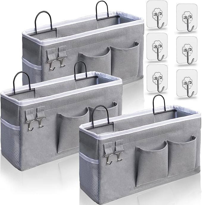 3pcs Hanging Baskets for Organizing,Fabric Wall storage Basket,Wall Organizer for Closet,Kitchen, Bedroom, Office, RV Camper,Locker (Gray)-NeatNest