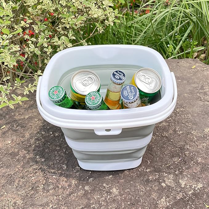 Collapsible Basin Bucket (9L+5L)-Collapsible Dish Tub Portable Sink-Foldable Sink Tub for Cleaning Foldable Portable Plastic (Grey+5L Grey)-NeatNest