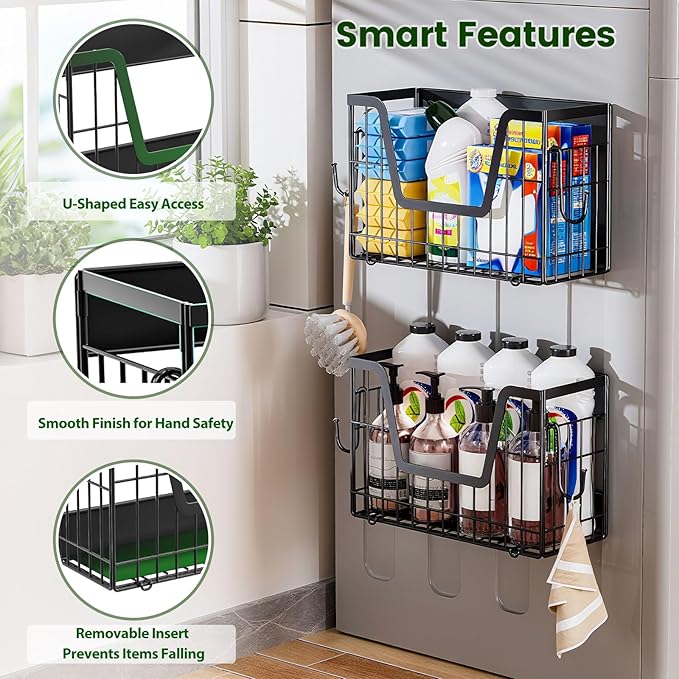 Heavy Duty Magnetic Shelf for Fridge(2-Pack), Magnetic Storage Basket, No Assembly Space Saving Fridge Organizer for Fruits, Veggies, Snacks & Laundry
