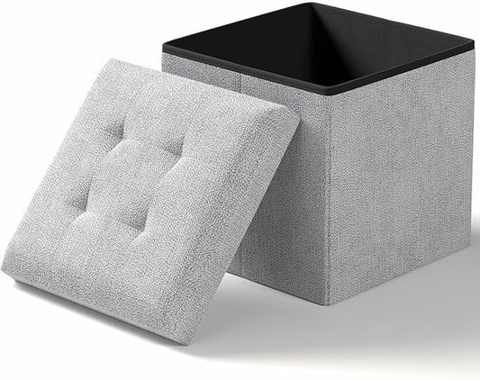 Folding Storage Ottoman Bench, Multi-Functional Ottoman Footrest, End of Bed Bench, Storage Chest for Living Room, Bedroom, Hallway, Entryway, Holds Up to 700 lbs (Light Gray, 15 Inches)