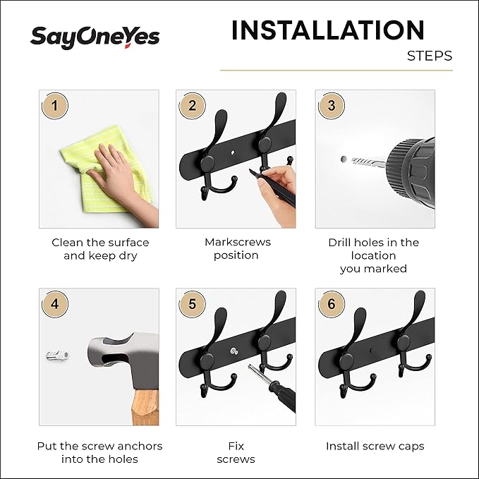 Coat Rack Wall Mount with 5 Tri Hooks, Stainless Steel 16 Inch – Black Matte Finish, Heavy Duty Wall Mounted Hook Rack for Coats, Hats, Towels, Scarfs, Robes, Bags, Entryway & Bathroom - 3 Pack-NeatNest