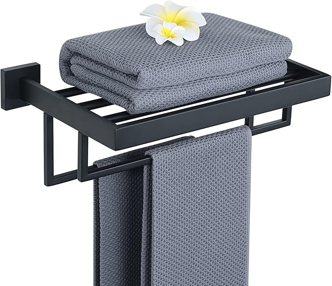 Alise 16 Inch Towel Racks for Bathroom, Towel Rack Wall Mounted with Double Towel Bars, SUS 304 Stainless Steel Towel Shelf, Heavy Duty Hand Towel Holder(Matte Black)