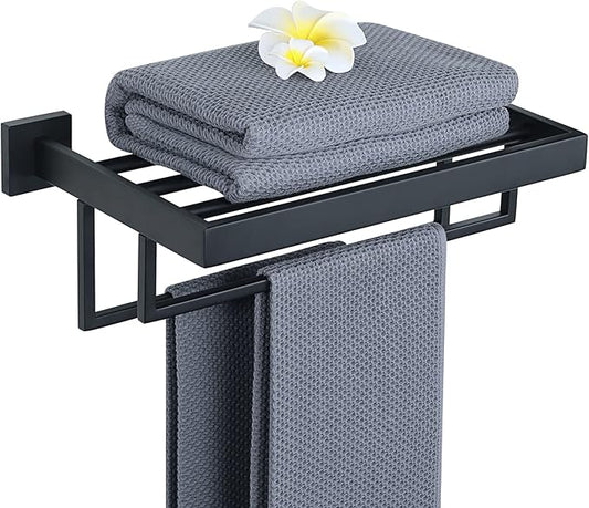 Alise 16 Inch Towel Racks for Bathroom, Towel Rack Wall Mounted with Double Towel Bars, SUS 304 Stainless Steel Towel Shelf, Heavy Duty Hand Towel Holder(Matte Black)
