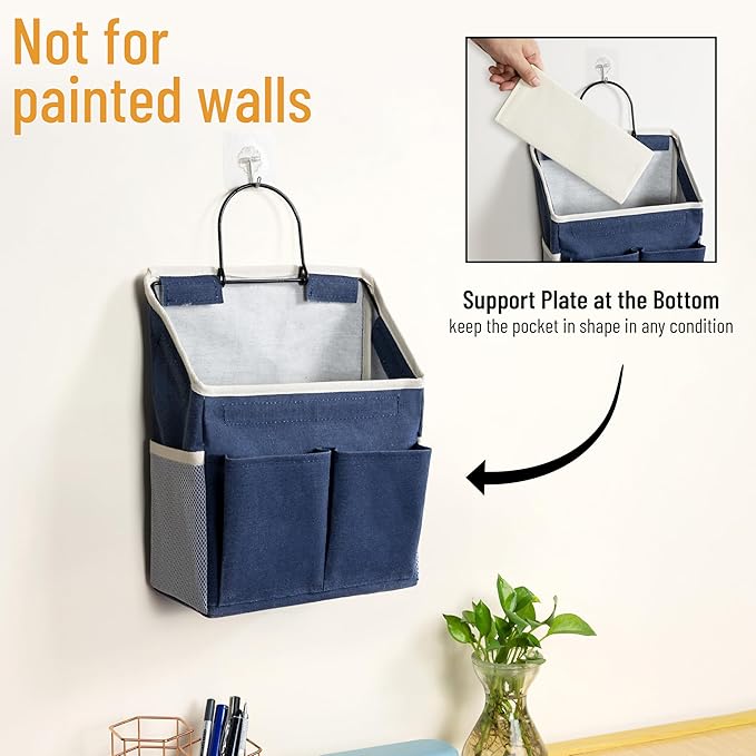 2pcs Wall Hanging Storage Bag, Small Door Closet Linen Fabric Pockets Organizer, Waterproof Multi Functional for Living Room Bedroom Bathroom Kitchen RV Camper with Hooks All Navy-NeatNest