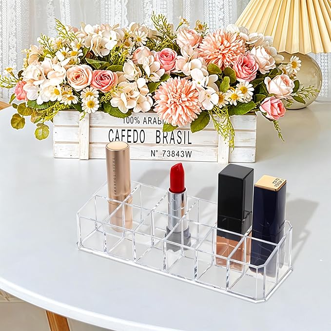 4-Pack 12-Slot Acrylic Lipstick Organizer, Lipstick Holder, Lip Gloss Organizer, Cosmetic Storage Display, Perfect Storage Solution for Drawer, Vanity, Bathroom, and More-NeatNest