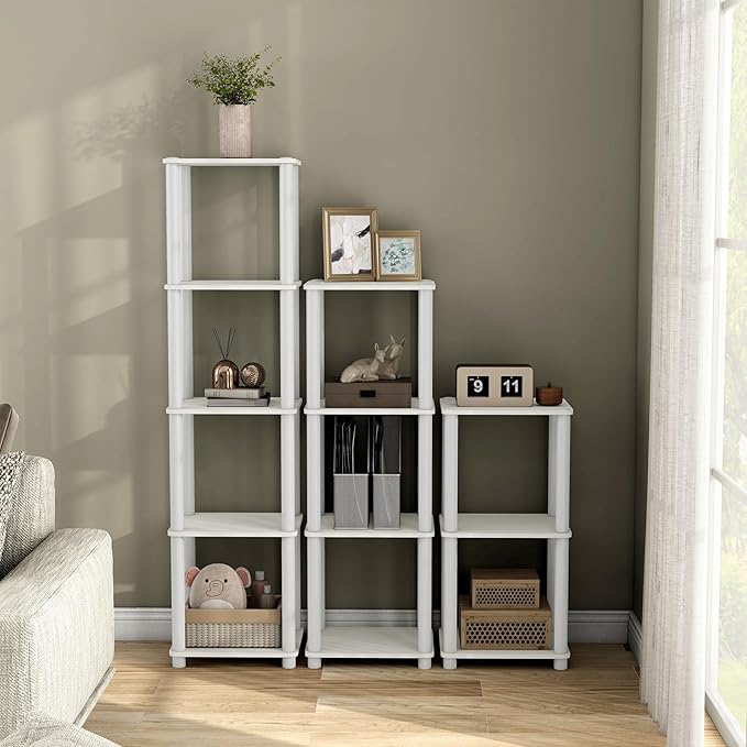 HOMES: Inside + Out Apexa Modern 4-Tier Narrow Shelving Units, Collectibles Display Shelves, Easy Assembly Standing Shelf, Home Storage Organizer for Living Room, Bedroom, Office, White