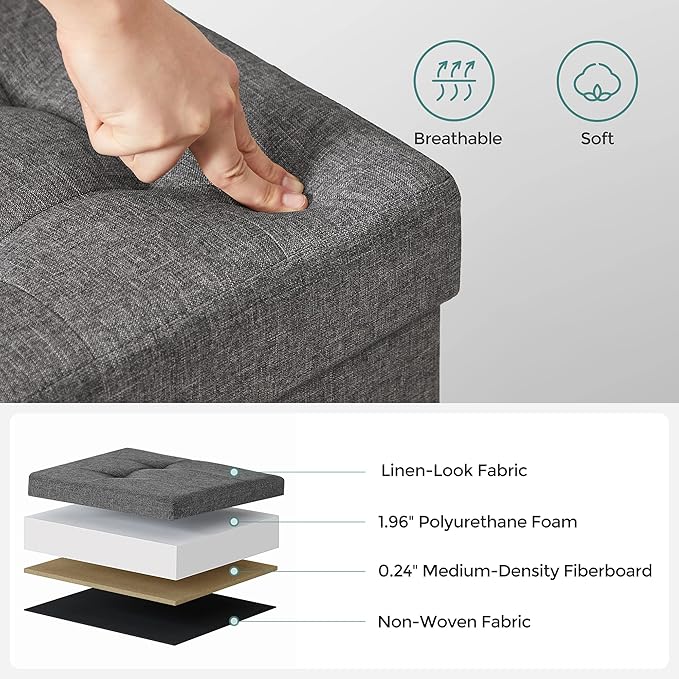 SONGMICS 15 Inches Cube Storage Ottoman, Bedroom Bench with Storage, Foot Stool with Feet, Holds Up to 660 lb, Dark Gray ULSF14GYZ-NeatNest