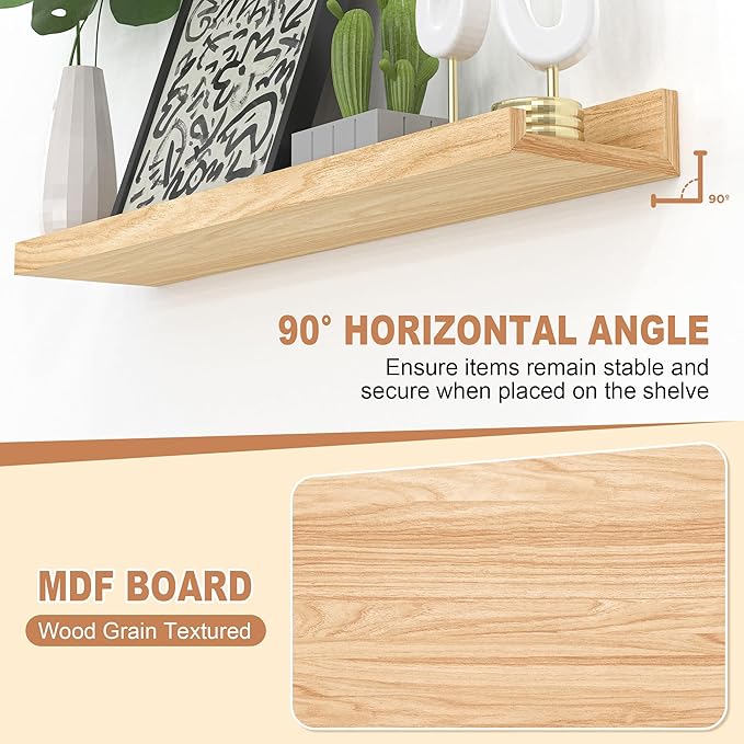 Floating Shelves Wall Mounted Set of 2,Wall Shelves for Decor Storage 15.7 Inch, Wall Mounted Wood Shelves for Bedroom, Living Room, Bathroom, Kitchen, Office, Natural-NeatNest