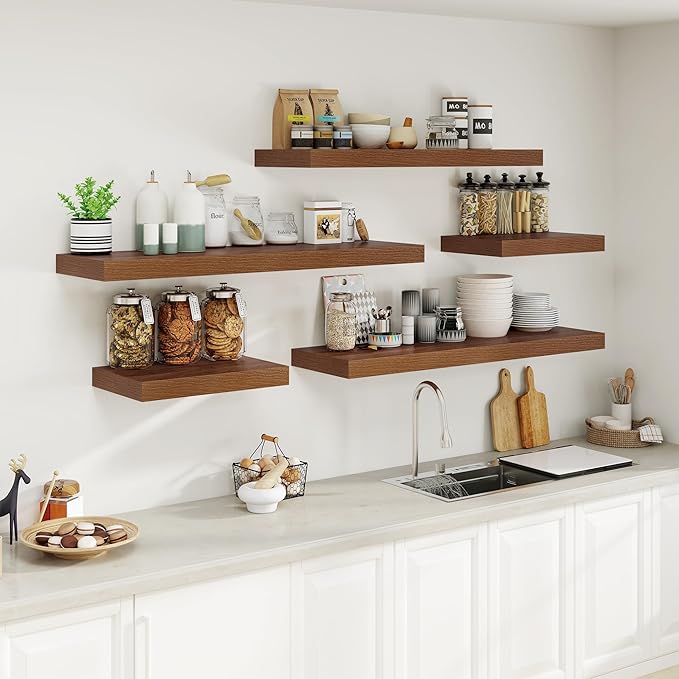 Heimlove Walnut Bathroom Shelves Floating Shelves for Wall Shelf Over Toilet Long Wall Mounted Modern Farmhouse,48 x 12 Wall Shelves with Invisible Brackets for Living Room, Kitchen, Bedroom-NeatNest