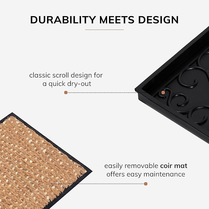 Anji Mountain Heavy Duty Waterproof Rubber Shoe Storage Mat Organizer/Boot Storage Tray Multi Use for Entryway with Coir, Tan and Khaki Insert, Fits 2 Pair (24.5" Wide)