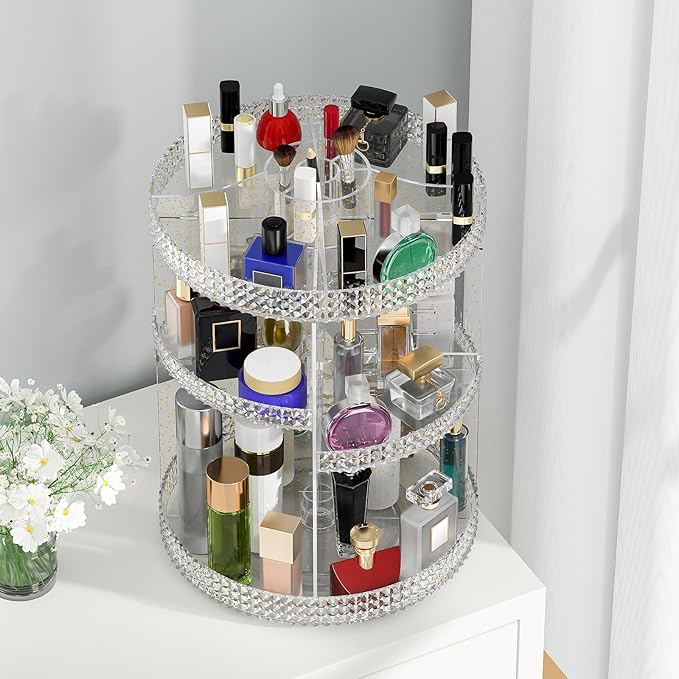 360 Degree Rotating Makeup Organizer, Extra Large Capacity Organizador De Maquillaje, Removable 7 Layers Lipstick Organizer Cosmetic Storage Cases Perfume Organizer for Vanity (Glitter)-NeatNest
