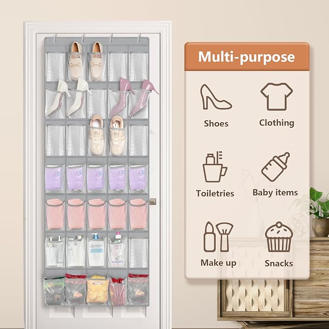 FENTEC 35 Large Pockets Over The Door Shoe Organizer, Mesh Hanging Shoe Organizer Shoe Rack for Closet Mesh Closet Shoe Holder, Over Door Organizer, Shoe Organizer for Wall, Grey, 1 Pack-NeatNest