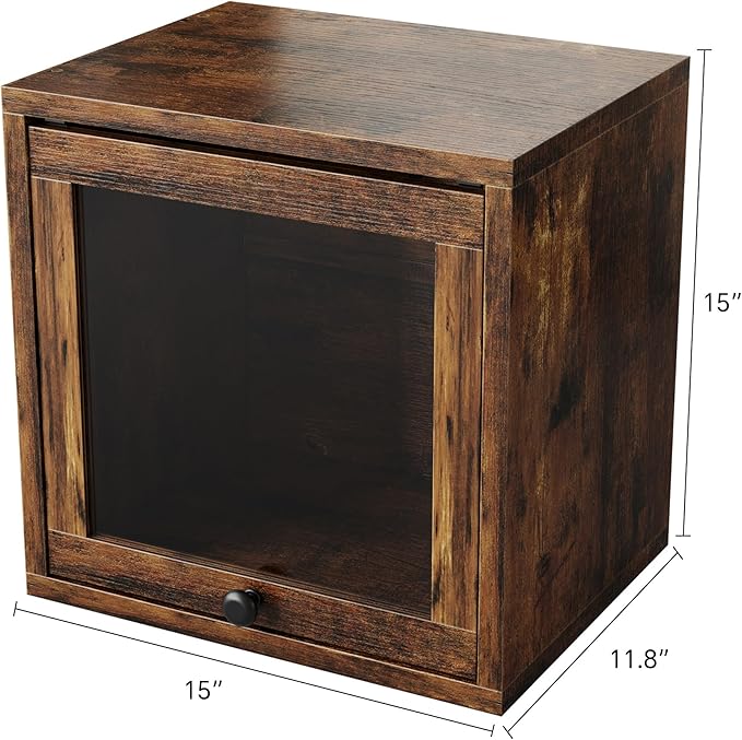 FUSUNBAO Magic DIY Cube Storage Organizer Stackable Cubes for Home Books Clothes Toy-Modular Cubby Storage System-Office Cubical-Bookcase Closet(Antique Brown, Glass Door Cube)-NeatNest