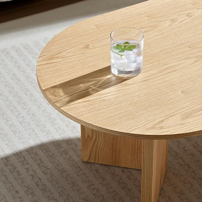 KEVINSPACE W39.37 Oval Coffee Table for Living Room Home Modern with Design CoffeeTable Legs Wood Accent Center Table Mid Century Minimalist Tea Table Cocktail Table Office Oak