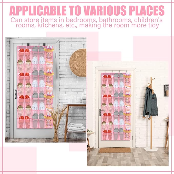 Windyun 2 Pcs 70 Large over The Door Shoe Organizer Hanging Shoe Rack for Closet Holder Pink Mesh Pockets Back to School Behind Door Hanger Storage Nonslip for Home Room School Dorm, Each 35 Pockets-NeatNest