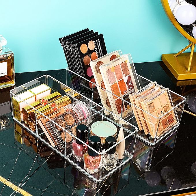 JessLab Acrylic Organizer, 2PK Cube Sections Makeup Organizer for Drawer, Makeup Organizer for Vanity, Countertop, Bathroom, Kitchen and Cabinet Storage(3+3 Compartment)-NeatNest