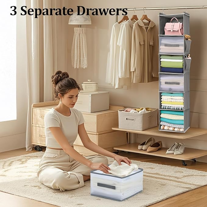 6-Tier Hanging Closet Organizer with 3 Drawers and Side Pockets – Multi-Functional Storage for Shoes, Belts, Purses, and Clothing-NeatNest
