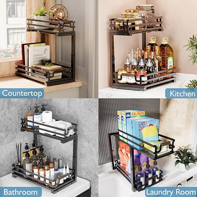 Under Sink Organizer, 2 Tier Slide Out Storage for Bathroom Kitchen (2 Pack)-NeatNest