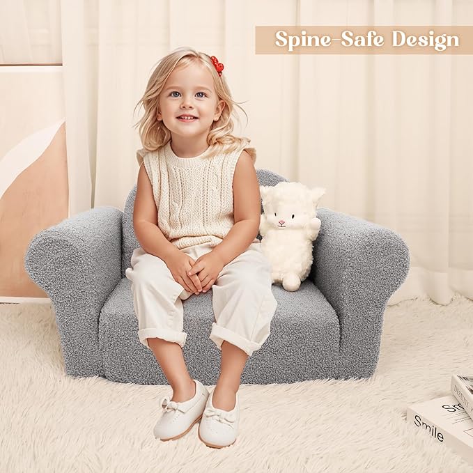 Chairs for Toddler, 2-in-1 Toddler Soft Teddy Couch Fold Out, Convertible Chair to Lounger for Girls and Boys|Safety Certified | Gift for Children (Sky Gray)-NeatNest