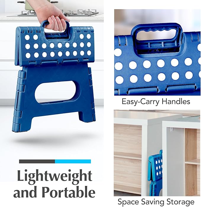 Handy Laundry Folding Lightweight Step Stool - Sturdy Enough to Support Adults and Safe Enough for Kids - Opens Easy with One Flip - Great for Kitchen, Bathroom or Bedroom (Blue)