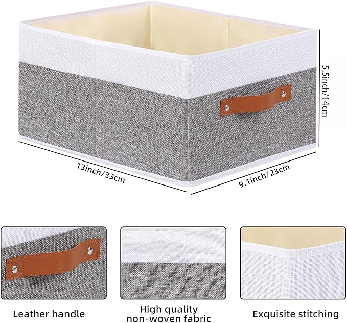 Clothing Storage Bins, Clothes Boxes with Handles, Baskets for Organizing, Fabric bins for Shelves, 13 × 9.1 × 5.5 inch, 4 Pack, White and Grey-NeatNest