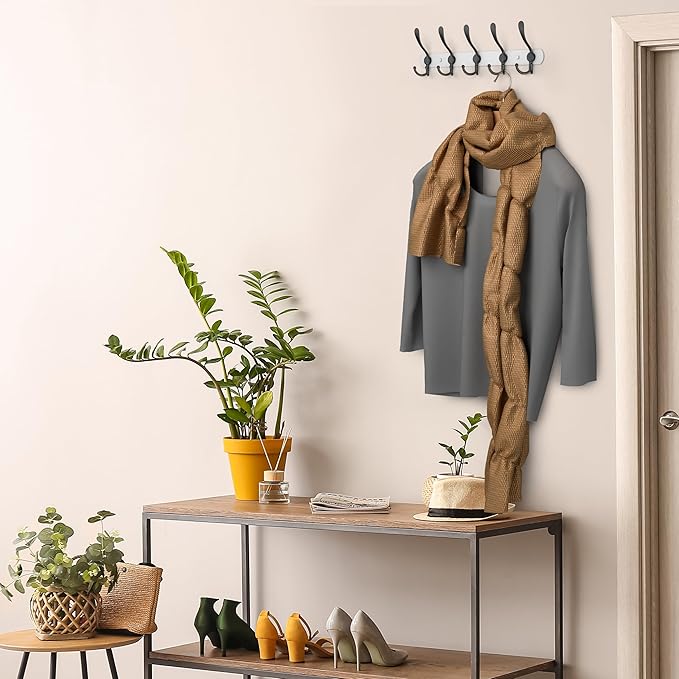 Coat Rack Wall Mount with 5 Tri Hooks, Stainless Steel 16 Inch – White & Black Matte Finish, Heavy Duty Wall Mounted Hook Rack for Coats, Hats, Towels, Scarfs, Robes, Bags, Entryway & Bathroom, 3 Pack-NeatNest