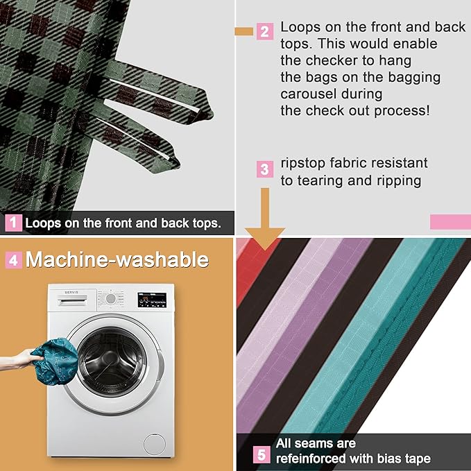 BeeGreen Large Tote Bag 6 Pack Reusable Grocery Bags Foldable - Bulk Machine Washable Ripstop Polyester Fabrics Grocery Bag - Reusable Shopping Bags for Women Travel Storage (Geometry Design)-NeatNest