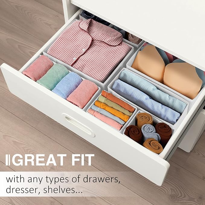 Criusia Drawer Organizer Clothes, 8 Pack Underwear Drawer Organizer, Foldable Closet Organizers and Storage Dresser Drawer Dividers for Clothes, Socks, Scarves, Ties (White)-NeatNest