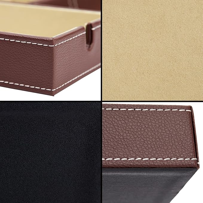 Juvale Leather Valet Catchall Tray for Men with 6 Compartments - Bedside Nightstand Organizer for Phones (Brown) - Valet Tray-NeatNest