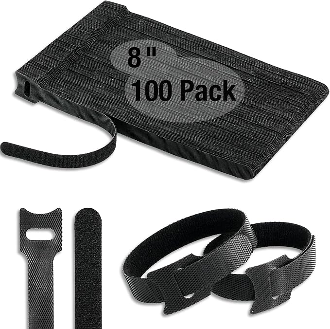 100 PCS 8-Inch Cable Ties, Reusable Cable Management, Under Desk Cord Organizer, Cable Clips and Cord Wrap, Black-NeatNest