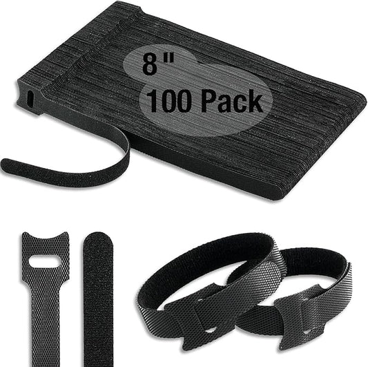 100 PCS 8-Inch Cable Ties, Reusable Cable Management, Under Desk Cord Organizer, Cable Clips and Cord Wrap, Black-NeatNest