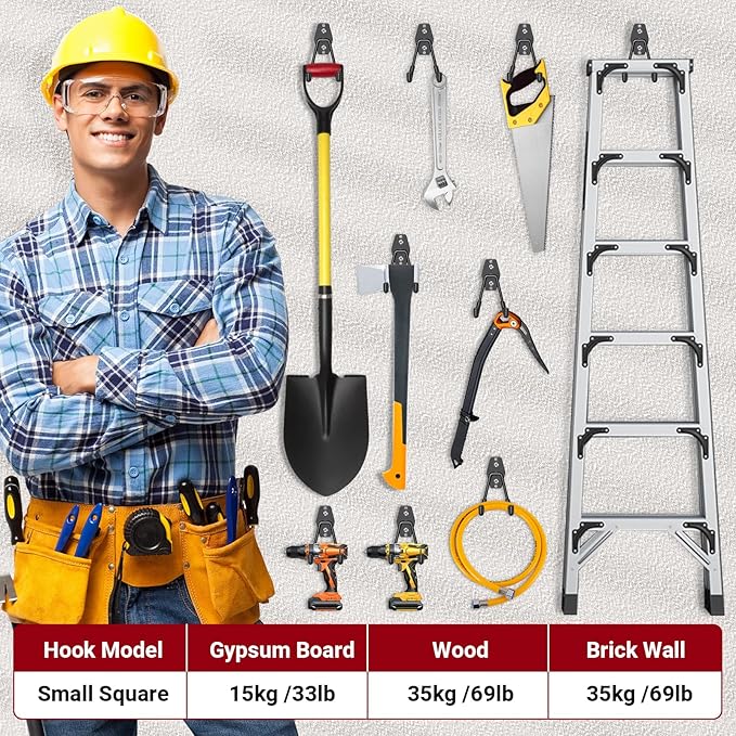 Garage Storage Utility Hooks, NinBase Heavy Duty Steel Wall Mount Hooks with Anti-Slip Coating, Wall Mount Storage Organizer for Hanging Power and Garden Tools, Ladders, Hose, Bikes, Ropes, Bulk Items-NeatNest