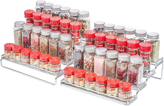GONGSHI Spice Rack Organizer for Cabinet, 4 Tier Seasoning Organizer, Expandable Shelf,Step Storage Holder, Kitchen Cabinet Countertop,with Protection Railing, Metal (Chrome2 PC)-NeatNest