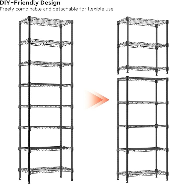 IZEUK 8 Tier Adjustable Metal Storage Shelving Unit, Heavy Duty Standing Rack Organizer for Kitchen, Pantry, Laundry Room, Garage or Basement, 2000 lbs Capacity, 23.6 W x 13.8 D x 79.5 H, Black