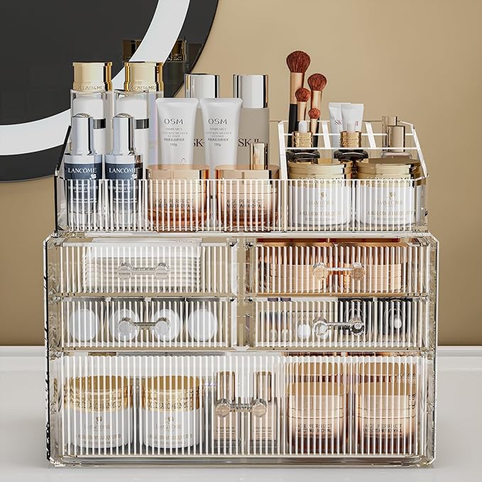 ZHIAI Stackable Organizer, Acrylic Cosmetic Organizer for Dresser, Vanity, Kitchen Cabinet, Bathroom, Under Sink, Home Organization and Storage (1 Top 5 Drawers)-NeatNest