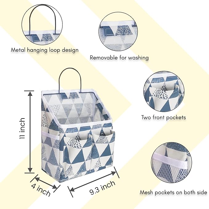 2pcs Small Wall Hanging Organizer Bag, Linen Fabric Door Hanging Storage Basket with Pockets, Waterproof Bin for Kitchen, Bedroom, Office, RV Camper (Triangle)-NeatNest