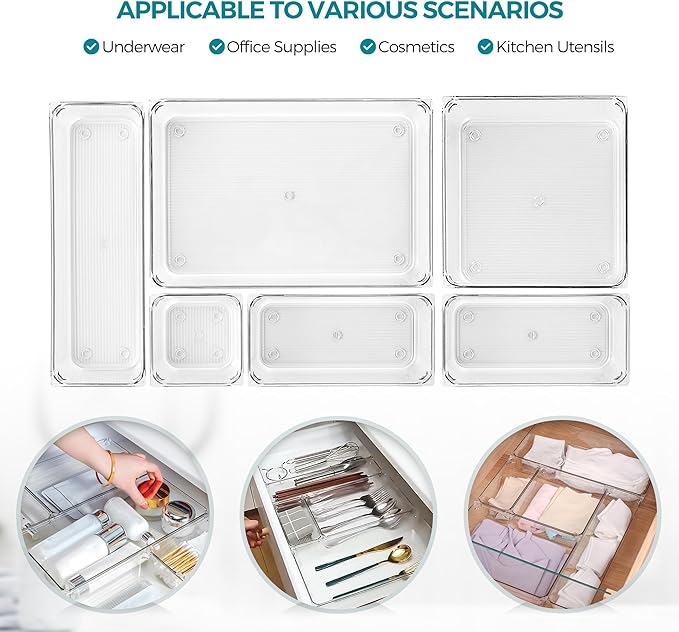 12 Pack Drawer Organizer - 3" X 6" Clear Acrylic Storage Bins with Non-Slip Pads, Versatile Desk Tray for Makeup, Jewelry, Kitchen, Bathroom, and Office Organization-NeatNest