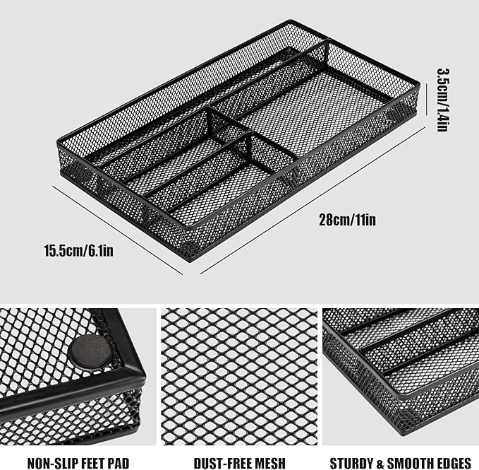 Desk Drawer Organizer Tray,Drawer Organizer for Office and Home,Desk Organizer with Drawers,4 Compartments,Non-Slip Desk Organizers and Accessories for Stationery Makeup School (Black)-NeatNest